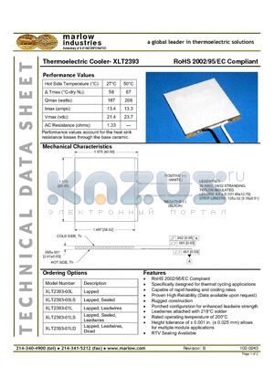 XLT2393 datasheet - Thermoelectric Cooler