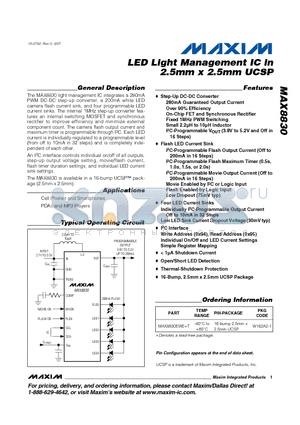 MAX8830EWE datasheet - LED Light Management IC in 2.5mm x 2.5mm UCSP