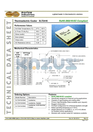 XLT2416-05AC datasheet - Thermoelectric Cooler