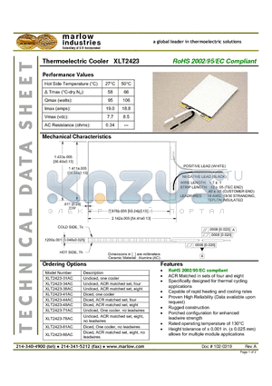 XLT2423-31AC datasheet - Thermoelectric Cooler