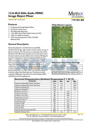 XM1001-BD-000V datasheet - 12.0-40.0 GHz GaAs MMIC Image Reject Mixer