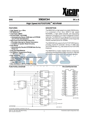 XM20C64 datasheet - High Speed AUTOSTORE NOVRAM