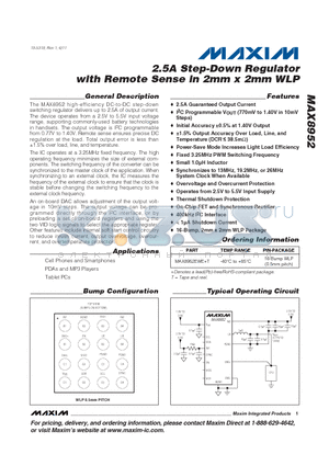 MAX8952EWET datasheet - 2.5A Step-Down Regulator with Remote Sense in 2mm x 2mm WLP