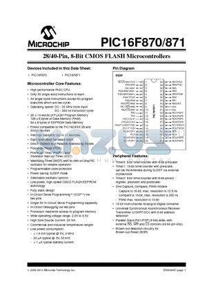 PIC16F871T datasheet - 28/40-Pin, 8-Bit CMOS FLASH Microcontrollers