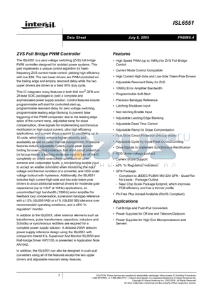 ISL6551EVAL1 datasheet - ZVS Full Bridge PWM Controller