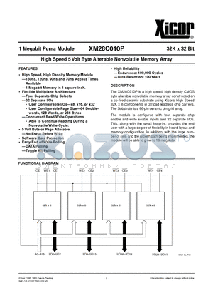 XM28C010P-12 datasheet - High Speed 5 Volt Byte Alterable Nonvolatile Memory Array