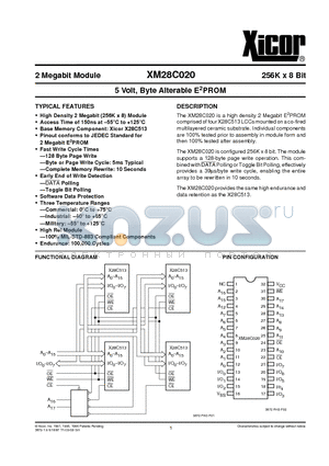 XM28C020-20 datasheet - 5 Volt, Byte Alterable E2PROM