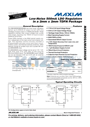MAX8902A datasheet - Low-Noise 500mA LDO Regulators in a 2mm x 2mm TDFN Package