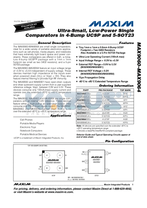 MAX9061 datasheet - Ultra-Small, Low-Power Single Comparators in 4-Bump UCSP and 5-SOT23