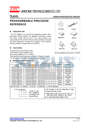 TL431LK-T92-6-R datasheet - PROGRAMMABLE PRECISION REFERENCE