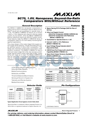 MAX9119 datasheet - SC70, 1.8V, Nanopower, Beyond-the-Rails Comparators With/Without Reference