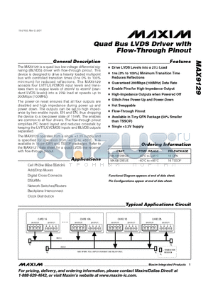 MAX9129EGE datasheet - Quad Bus LVDS Driver with Flow-Through Pinout