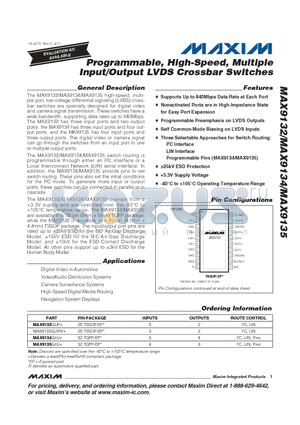 MAX9132 datasheet - Programmable, High-Speed, Multiple Input/Output LVDS Crossbar Switches