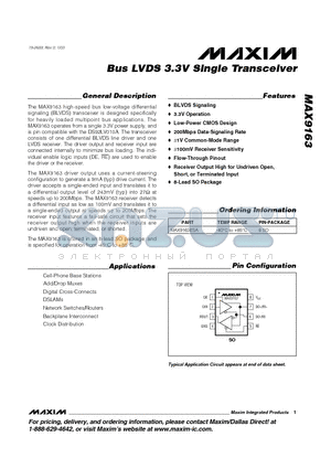 MAX9163 datasheet - Bus LVDS 3.3V Single Transceiver