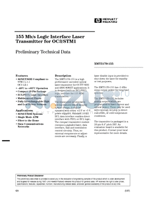 XMT5170A-155-FP datasheet - 155 Mb/s Logic Interface Laser Transmitter for OC3/STM1