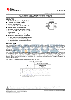 TL5001AQDRG4Q1 datasheet - PULSE-WIDTH-MODULATION CONTROL CIRCUITS