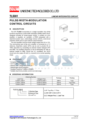 TL5001G-S08-R datasheet - PULSE-WIDTH-MODULATION CONTROL CIRCUITS