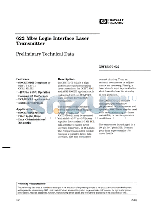 XMT5370-622 datasheet - 622 Mb/s Logic Interface Laser Transmitter
