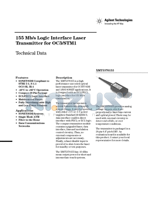 XMT5370A155-SC datasheet - 155 Mb/s Logic Interface Laser Transmitter for OC3/STM1