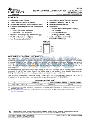 TL5209 datasheet - 500-mA LOW-NOISE LOW-DROPOUT VOLTAGE REGULATOR WITH SHUTDOWN