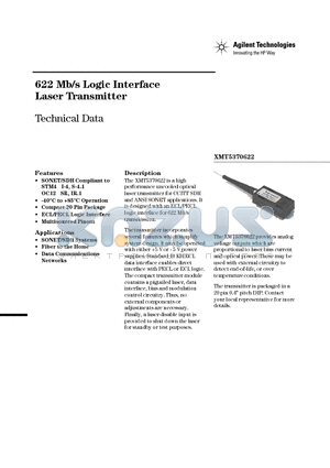 XMT5370B622-FP datasheet - 622 Mb/s Logic Interface Laser Transmitter