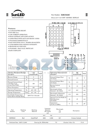 XMUR50C datasheet - 50mm (2.0) 5x7 DOT MATRIX DISPLAY