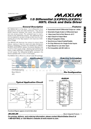 MAX9316A datasheet - 1:5 Differential LVPECL/LVECL/ HSTL Clock and Data Driver