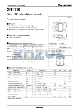 XN01110 datasheet - Silicon PNP epitaxial planer transistor