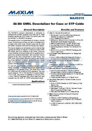 MAX9272 datasheet - 28-Bit GMSL Deserializer for Coax or STP Cable