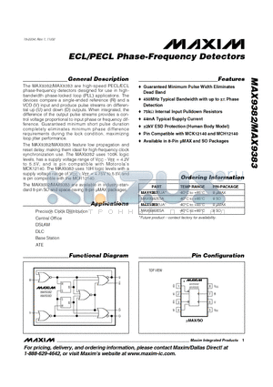 MAX9383ESA datasheet - ECL/PECL Phase-Frequency Detectors