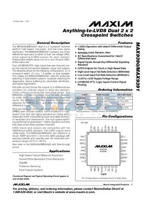 MAX9390ETJ datasheet - Anything-to-LVDS Dual 2 x 2 Crosspoint Switches