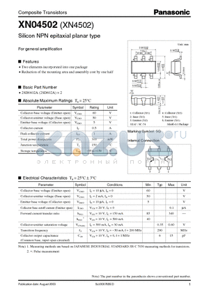 XN04502 datasheet - Silicon NPN epitaxial planar type