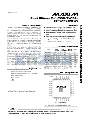 MAX9400EGJ datasheet - Quad Differential LVECL/LVPECL Buffer/Receivers