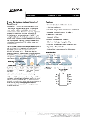 ISL6745 datasheet - Bridge Controller with Precision Dead Time Control