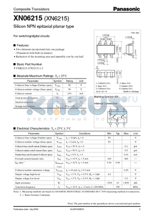 XN06215 datasheet - Silicon NPN epitaxial planer transistor