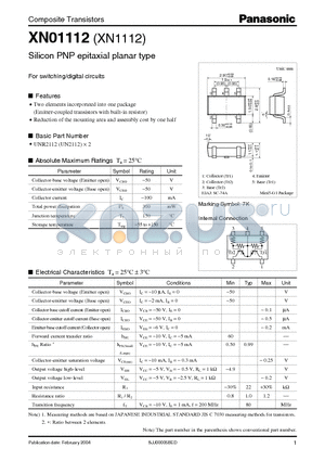 XN1112 datasheet - Silicon PNP epitaxial planar type For switching/digital circuits