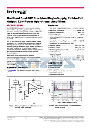 ISL70218SRHMX datasheet - Rad Hard Dual 36V Precision Single-Supply, Rail-to-Rail Output, Low-Power Operational Amplifiers