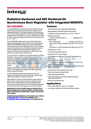 ISL70001SRH_11 datasheet - Radiation Hardened and SEE Hardened 6A Synchronous Buck Regulator
