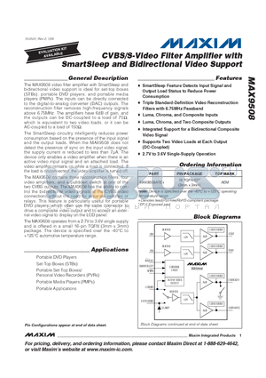 MAX9508_09 datasheet - CVBS/S-Video Filter Amplifier with SmartSleep and Bidirectional Video Support