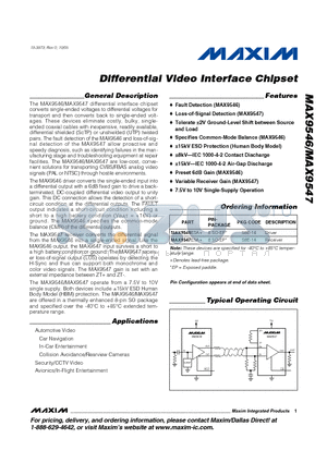 MAX9546 datasheet - Differential Video Interface Chipset