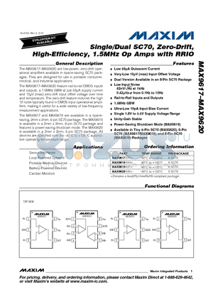 MAX9618AXA+ datasheet - Single/Dual SC70, Zero-Drift, High-Efficiency, 1.5MHz Op Amps with RRIO