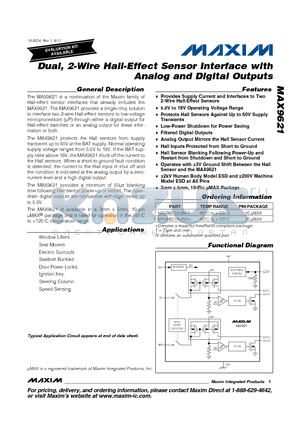 MAX9621 datasheet - Dual, 2-Wire Hall-Effect Sensor Interface with Analog and Digital Outputs