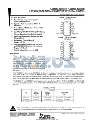 TLC0834IN datasheet - 8-BIT ANALOG-TO-DIGITAL CONVERTERS WITH SERIAL CONTROL