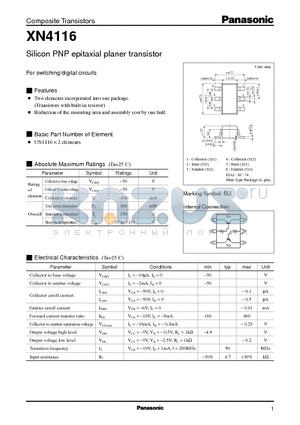 XN4116 datasheet - Silicon PNP epitaxial planer transistor