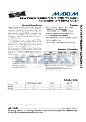 MAX9646EUK datasheet - Low-Power Comparators with Precision Reference in 4-Bump UCSP