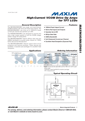 MAX9651AUA+ datasheet - High-Current VCOM Drive Op Amps for TFT LCDs