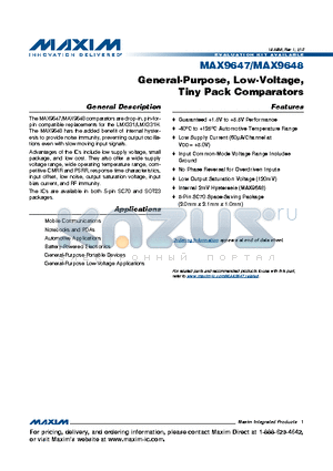 MAX9647 datasheet - General-Purpose, Low-Voltage, Tiny Pack Comparators