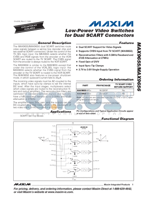 MAX9655AEE+ datasheet - Low-Power Video Switches for Dual SCART Connectors