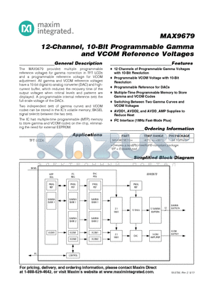 MAX9679 datasheet - 12-Channel, 10-Bit Programmable Gamma and VCOM Reference Voltages