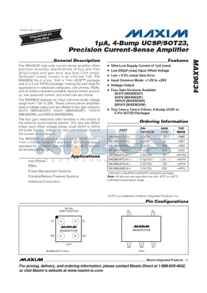 MAX9634FERS+ datasheet - 1lA, 4-Bump UCSP/SOT23, Precision Current-Sense Amplifier